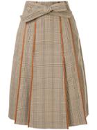 Tory Burch Plaid Print Pleated Skirt - Brown