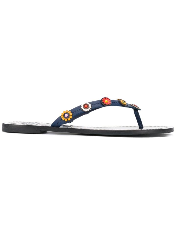 Tory Burch Flower Embellished Flip Flops - Black