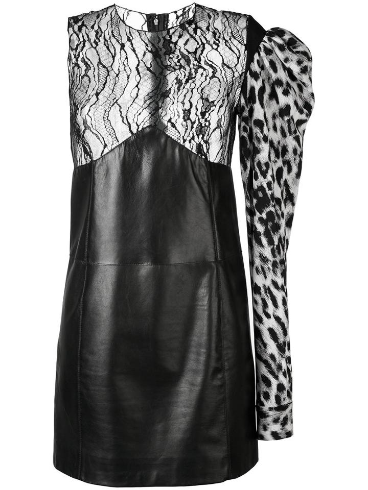 Saint Laurent - Asymmetric Dress - Women - Silk/cotton/lamb Skin/virgin Wool - 38, Black, Silk/cotton/lamb Skin/virgin Wool