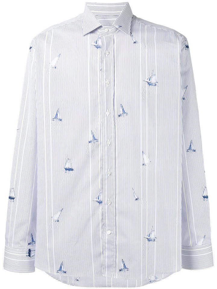 Etro Printed Boats Shirt, Men's, Size: 42, Blue, Cotton