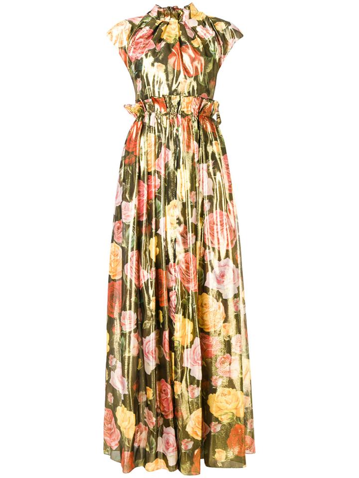 Dolce & Gabbana Rose Print Maxi Dress - Metallic