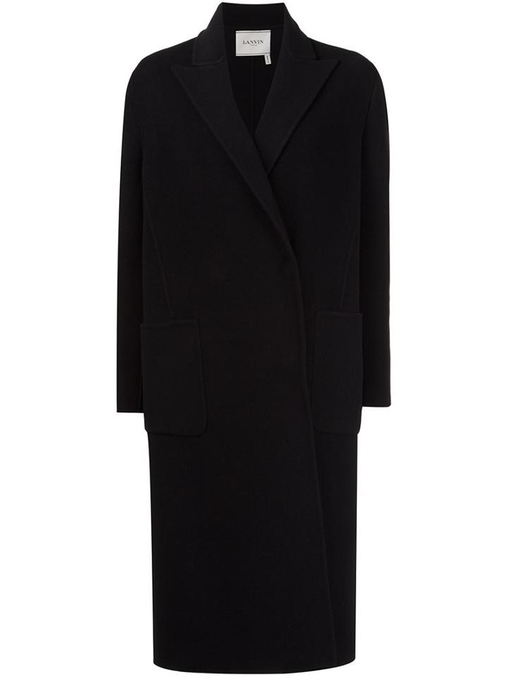 Lanvin Double Breasted Overcoat, Women's, Size: 36, Black, Wool