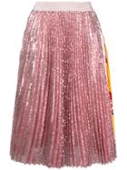 Msgm Pleated Sequin Midi Skirt - Pink & Purple