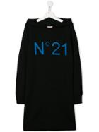 Nº21 Kids Teen Logo Intarsia Hooded Dress - Black