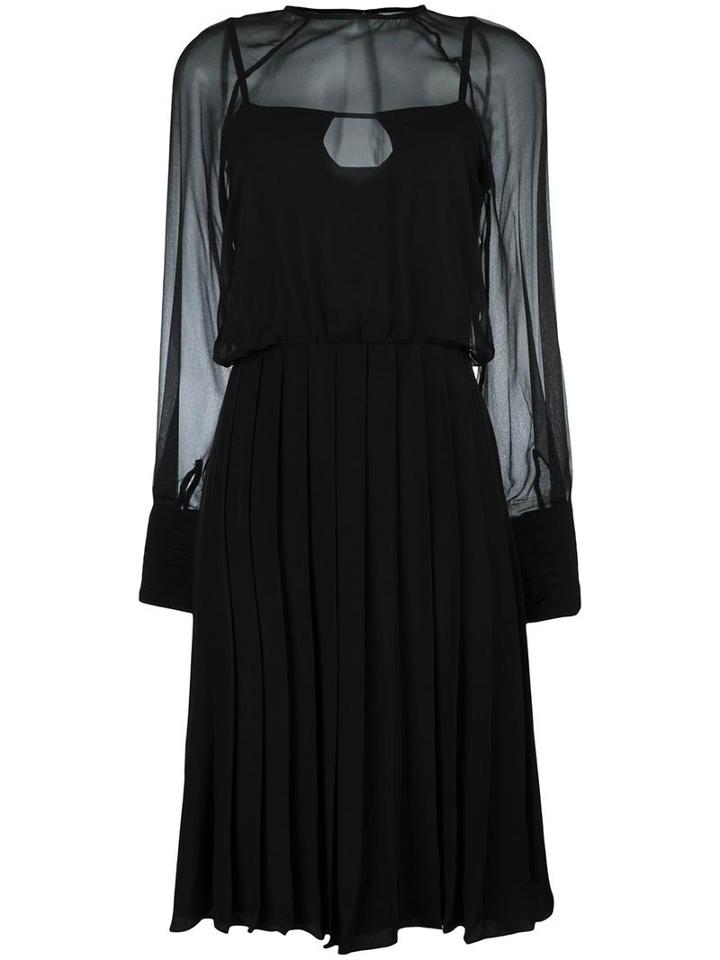 Zeus+dione Pleated Sheer Sleeves Dress, Women's, Size: 38, Black, Silk