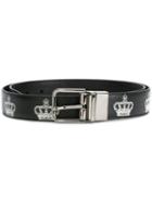 Dolce & Gabbana Crown Print Belt, Men's, Size: 90, Black, Leather