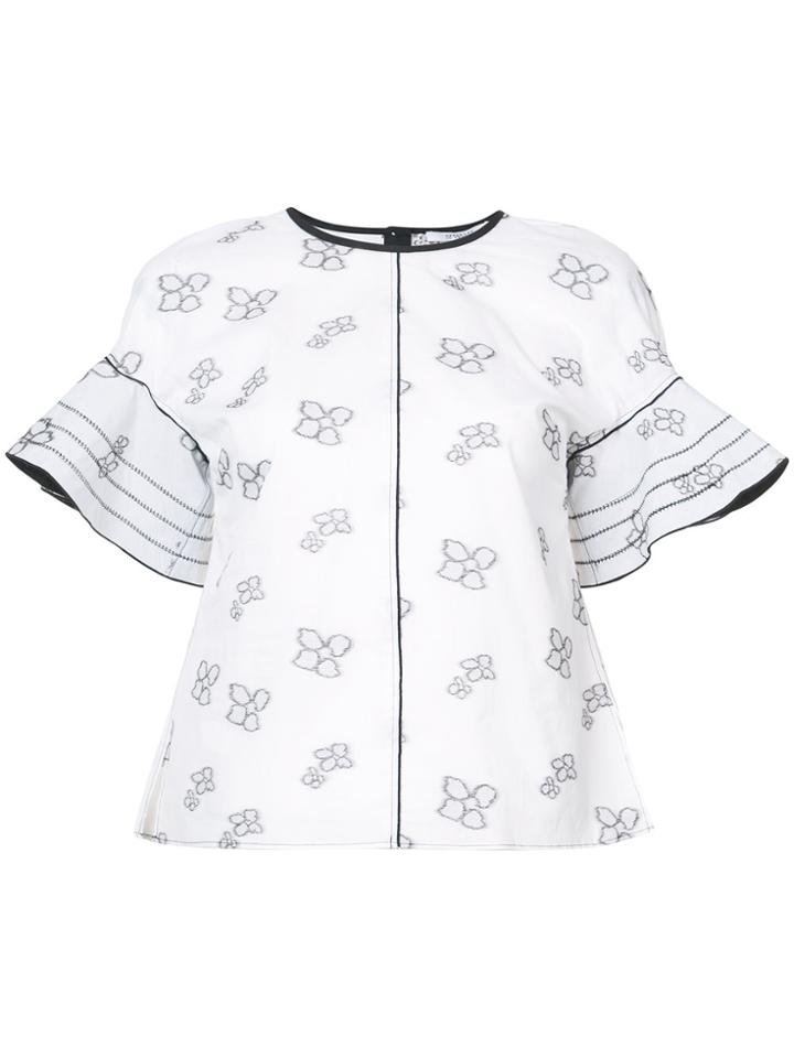 Derek Lam 10 Crosby Ruffle Sleeve Top - White