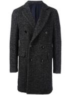 Mp Massimo Piombo Herringbone Double Breasted Coat, Men's, Size: 54, Grey, Polyamide/cupro/mohair/alpaca