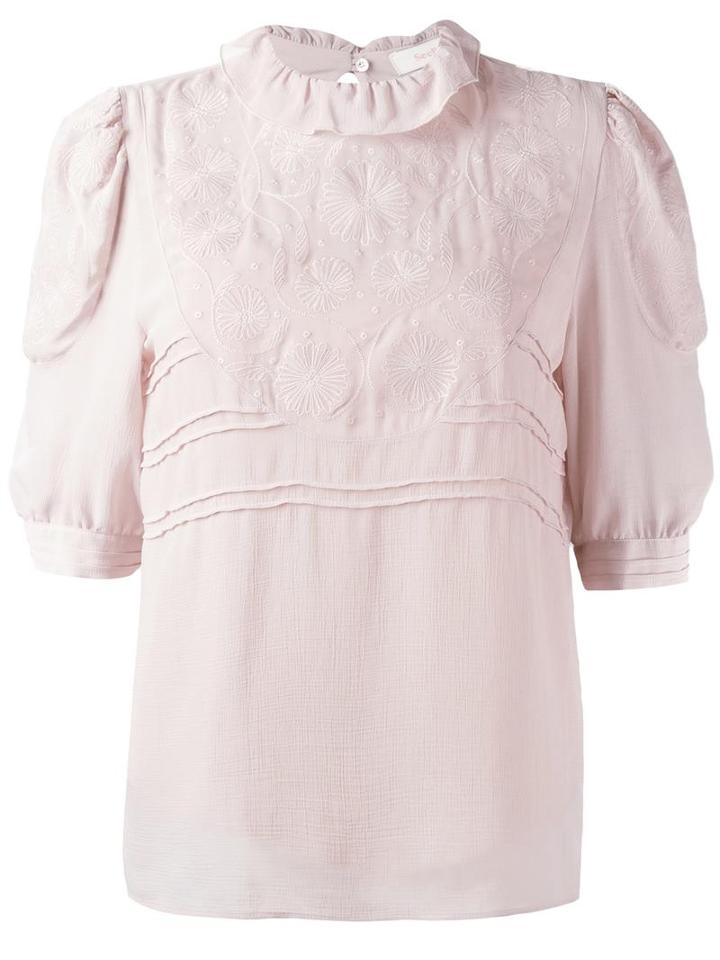 See By Chloé Embroidered Georgette Blouse, Women's, Size: 40, Pink/purple, Polyester/acetate/viscose