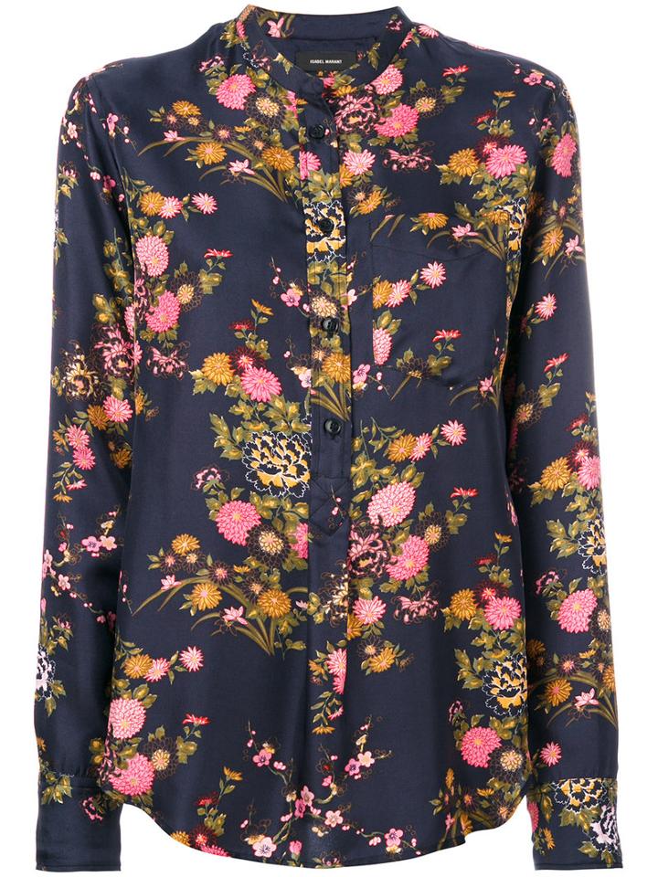 Isabel Marant - Floral Collarless Blouse - Women - Silk - 42, Black, Silk