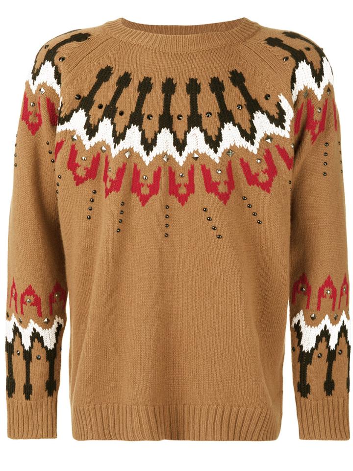 Laneus Intarsia Stud Jumper - Brown