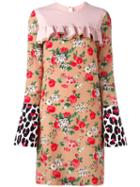 Msgm Ruffle Front Multi Print Dress, Women's, Size: 40, Nude/neutrals, Silk/polyester