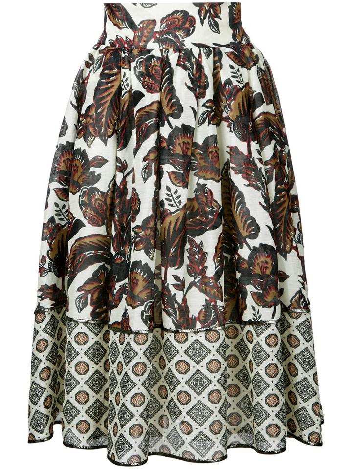 Muller Of Yoshiokubo - Leaf Print Full Skirt - Women - Silk/linen/flax/polyester/rayon - 36, White, Silk/linen/flax/polyester/rayon