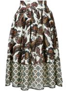 Muller Of Yoshiokubo - Leaf Print Full Skirt - Women - Silk/linen/flax/polyester/rayon - 36, White, Silk/linen/flax/polyester/rayon