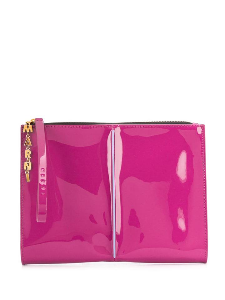 Marni Letter Chain Glossy Clutch - Pink