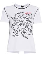 Miu Miu Birds Logo Print Tie Back T Shirt - White
