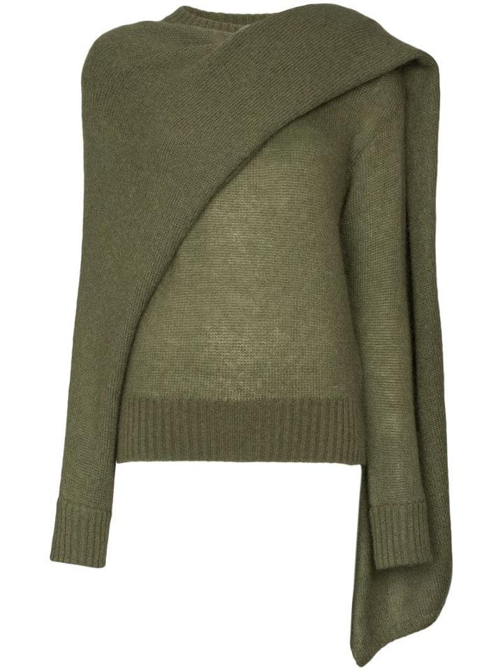 Rejina Pyo Draped-scarf Knitted Sweater - Green