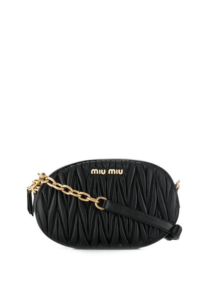 Miu Miu Quilted Logo Plaque Crossbody Bag - Black