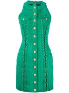 Balmain Lace Up Mini Dress, Women's, Size: 36, Green, Lamb Skin/viscose/cotton