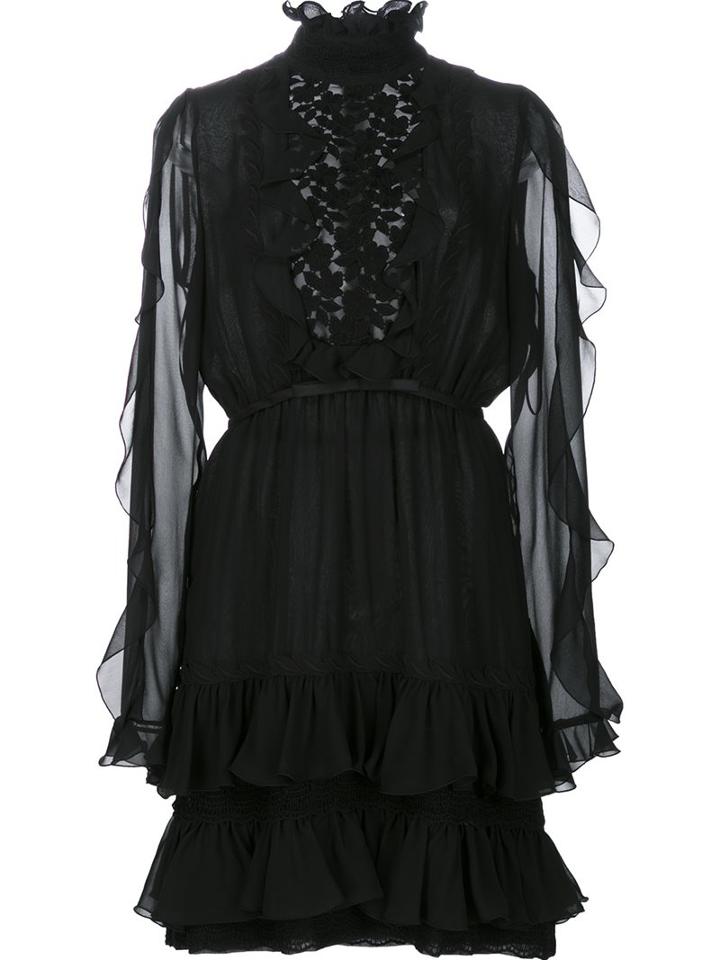 Giambattista Valli Turtleneck Ruffled Sheer Dress, Women's, Size: 44, Black, Silk/cotton/polyester