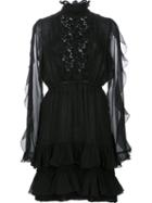 Giambattista Valli Turtleneck Ruffled Sheer Dress, Women's, Size: 44, Black, Silk/cotton/polyester