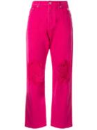 Msgm Cropped Distressed Trousers - Pink