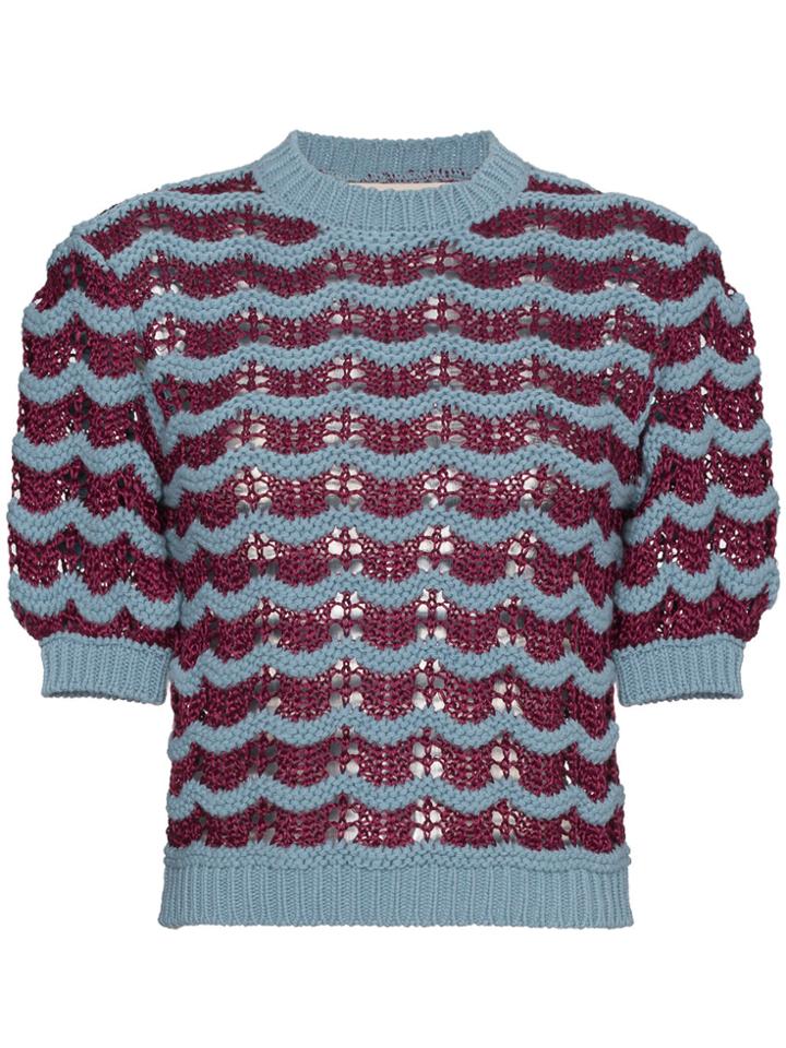 Marni Knitted Short Sleeve Wave Top - Blue