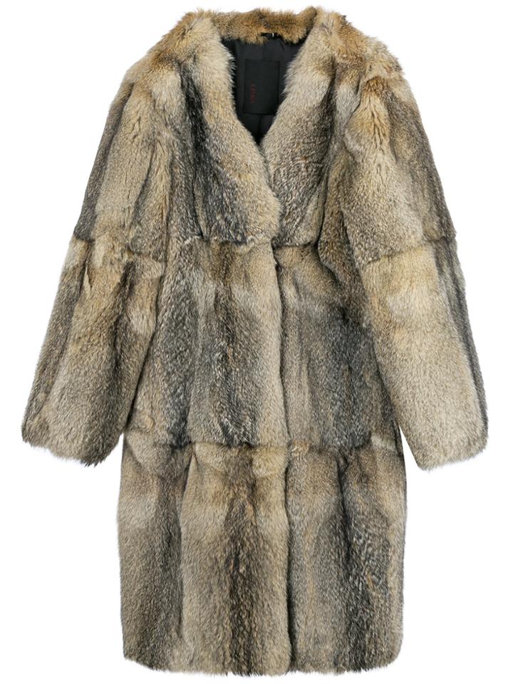 Liska Mid-length Fur Coat - Nude & Neutrals