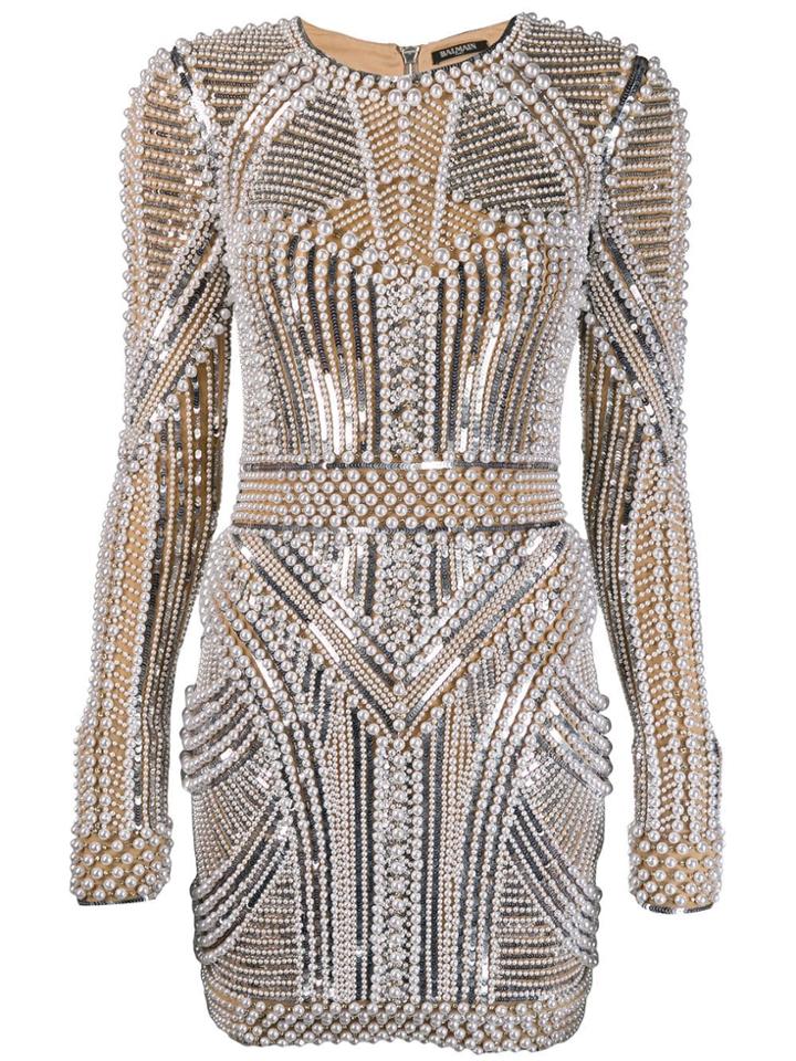 Balmain Embellished Mini Dress - Metallic
