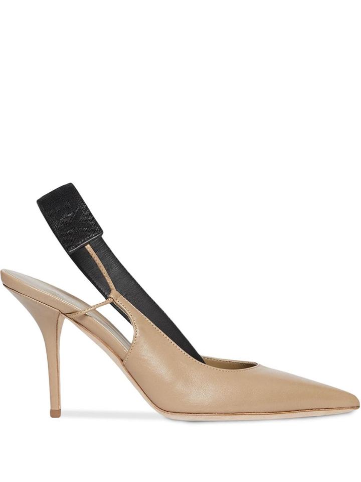 Burberry Logo Detail Lambskin Slingback Pumps - Neutrals