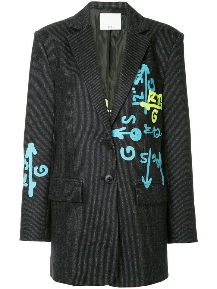 Tibi Printed Boxy Blazer - Black