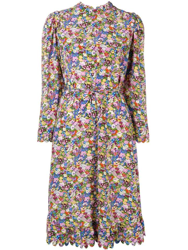 Horror Vacui Floral Print Midi Dress - Pink & Purple