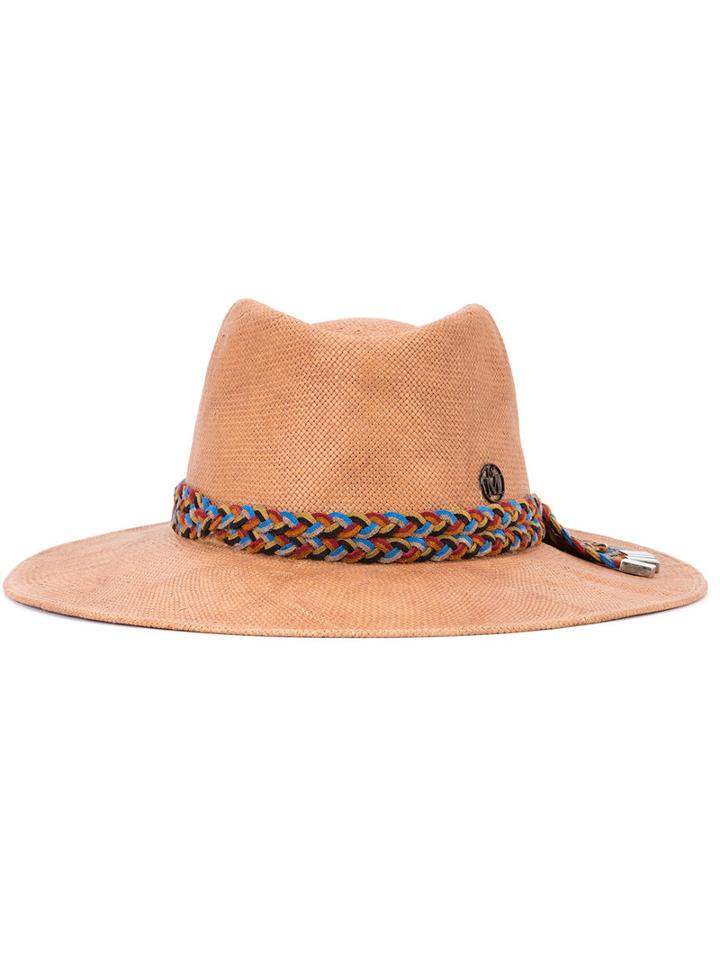 Maison Michel - Braided Strap Hat - Women - Suede/straw - M, Brown, Suede/straw