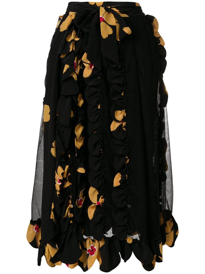 Simone Rocha Scalloped Floral Skirt - Black