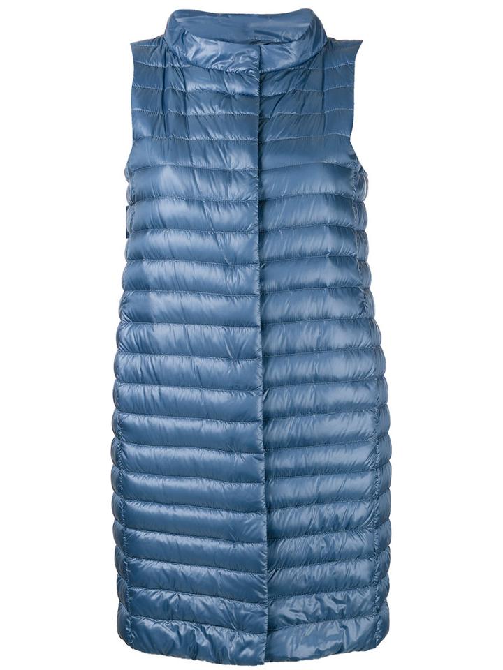Herno - Mid-length Padded Gilet - Women - Cotton/feather Down/polyamide/acetate - 46, Blue, Cotton/feather Down/polyamide/acetate