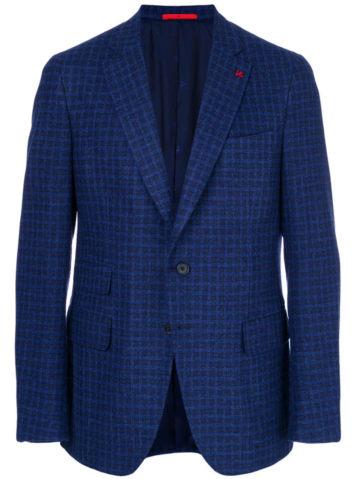 Isaia Checked Blazer - Blue