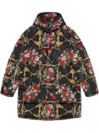 Gucci Padded Cape Coat With Flowers And Tassels - Black