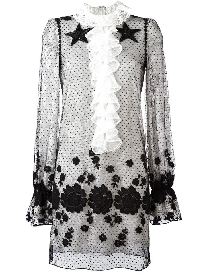 Giamba Embroidered Sheer Dress - Black