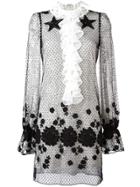 Giamba Embroidered Sheer Dress - Black