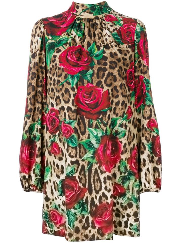 Dolce & Gabbana Rose Leopard Print Dress - Brown