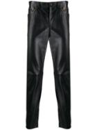 Saint Laurent Contrast Piping Leather Trousers - Black