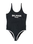 Balmain Kids Teen Logo Print Swimsuit - Black