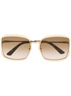 Gucci Eyewear Stripe Detail Square Frame Glasses - Gold
