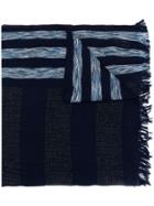 Issey Miyake Men Striped Frayed Edge Scarf - Blue