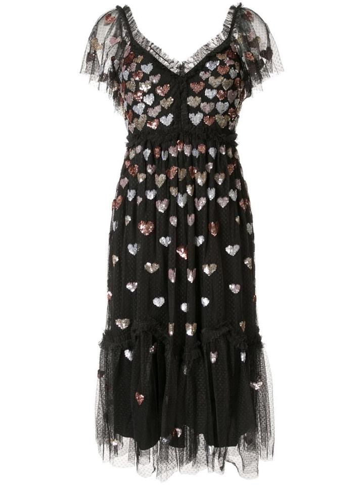 Needle & Thread Loveheart Sequinned Tulle Dress - Black