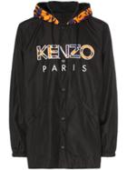 Kenzo Logo Print Hooded Windbreaker Jacket - Black