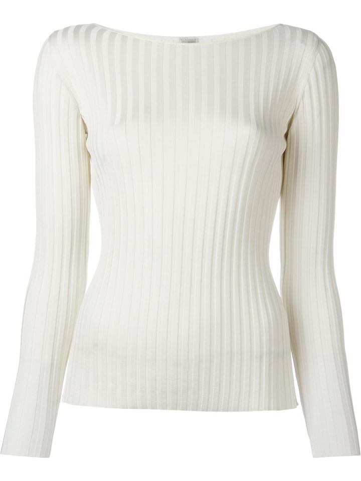 Eleventy Ribbed Knit Jumper, Women's, Size: Medium, White, Silk