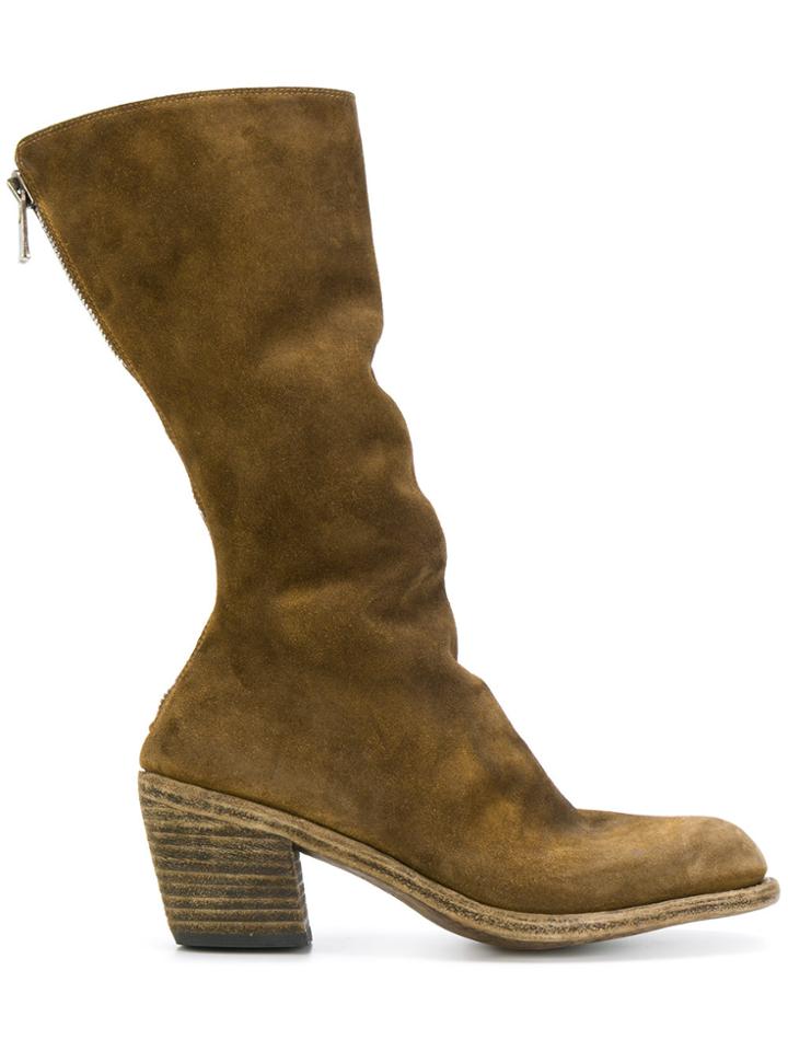 Guidi Block Heel Calf Boots - Brown