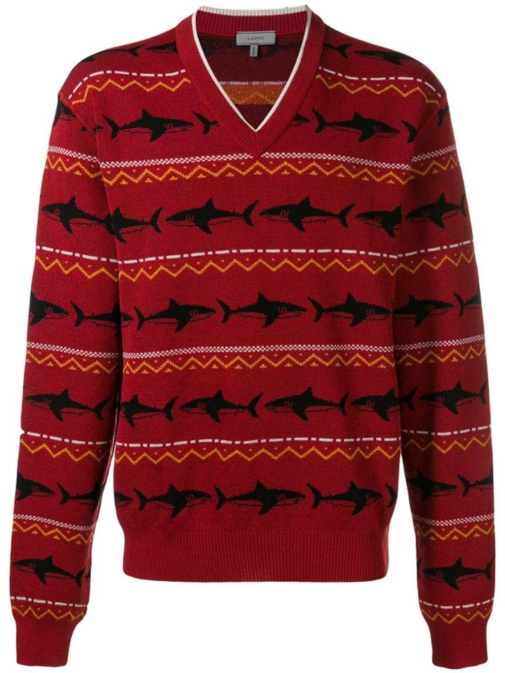 Lanvin Shark Intarsia Knit Jumper - Red
