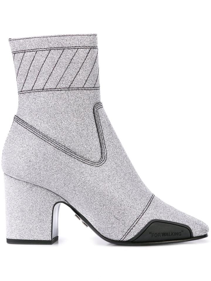 Off-white Glitter Ankle Boots - Silver